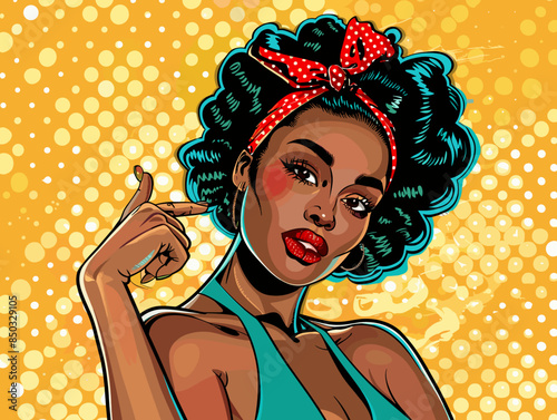 beautiful black woman vector illustration pop art retro comic style