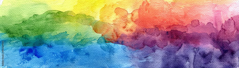 Fototapeta premium Vibrant rainbow watercolor background for creative projects.
