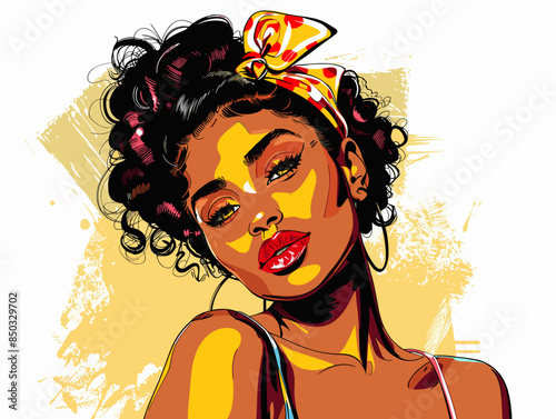 beautiful black woman vector illustration pop art retro comic style