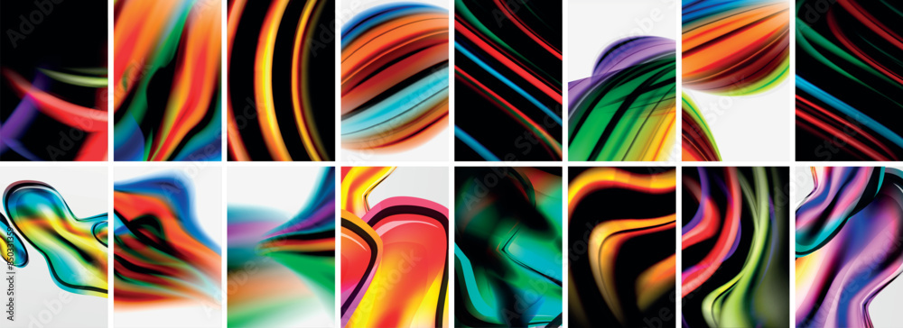 Obraz premium Collection of abstract background with waves, colorful shapes and 3d shadow effect. Vector Illustration For Wallpaper, Banner, Background, Card, Book Illustration, landing page