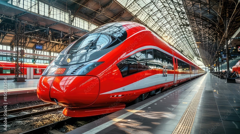 Fototapeta premium The fast train is transiting at a stopping station. modern electric train