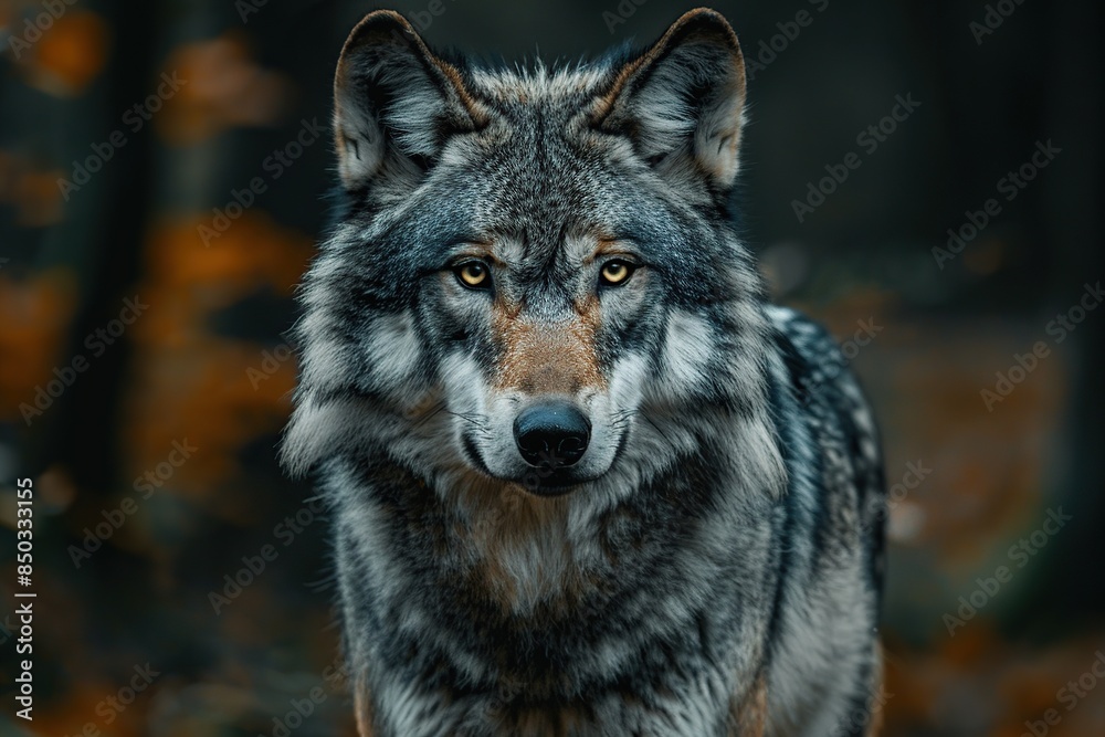 Fototapeta premium Close-up front view of a wolf