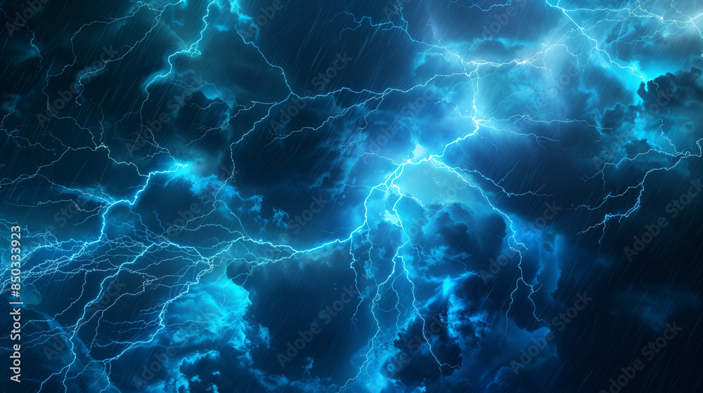 Fototapeta premium Dramatic lightning storm illuminating dark clouds in the night sky