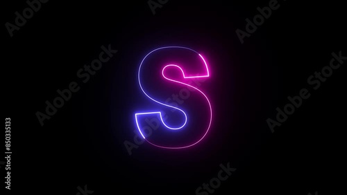 Animated neon letter S. Two-color looping trendy glowing neon alphabet letter S. Educational concept with neon letter