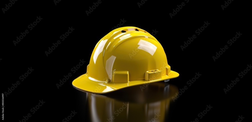 Fototapeta premium A yellow safety helmet with a black background