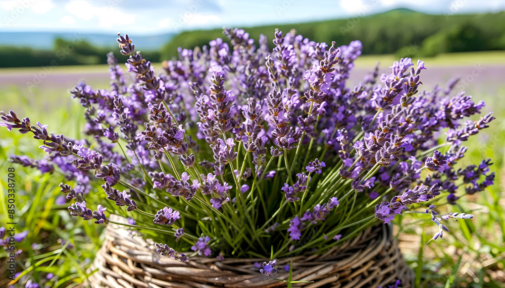 Fototapeta premium fresh harvested lavender herb in the field