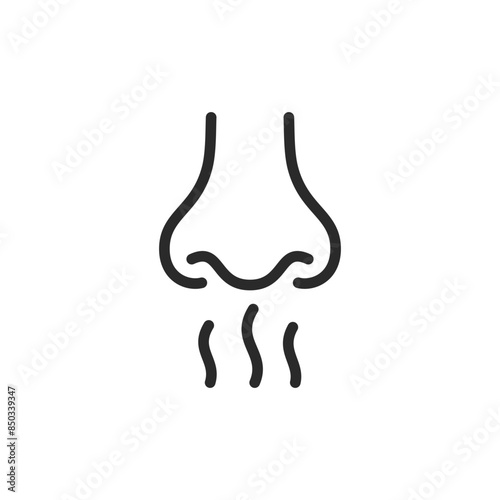 Smell from nose, linear style icon. scent and olfactory sense. Editable stroke width