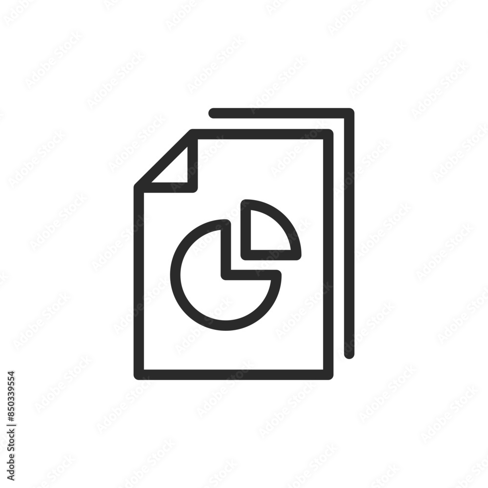 Pie chart report, linear style icon. Document with pie chart and graph. Editable stroke width. Pie chart report, linear style icon. Document with pie chart and graph. Editable stroke width.