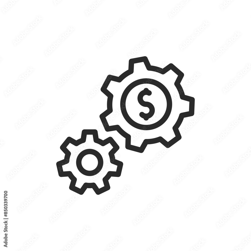 Gears with dollar symbol, linear style icon. Financial system. Editable stroke width Gears with dollar symbol, linear style icon. Financial system. Editable stroke width