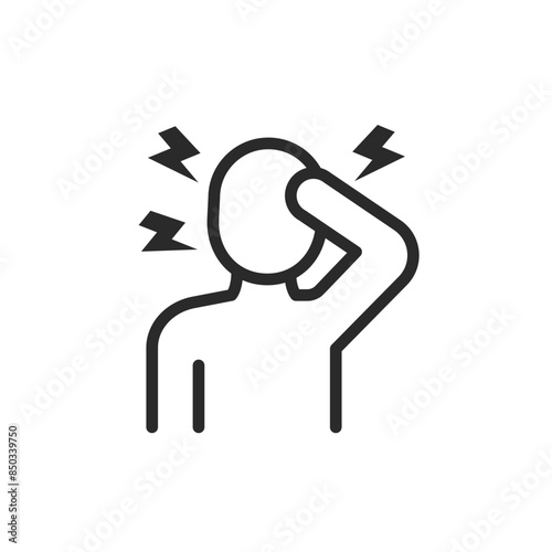 Headache, linear style icon. Person holding head. Migraine. Editable stroke width