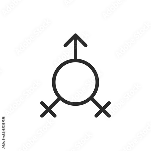 Bisexuality symbol, linear style icon. Two female signs and one male sign. Editable stroke width