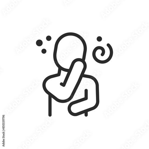 Nausea, linear style icon. Person feeling nauseous. Symptoms include dizziness and vomiting. Editable stroke width