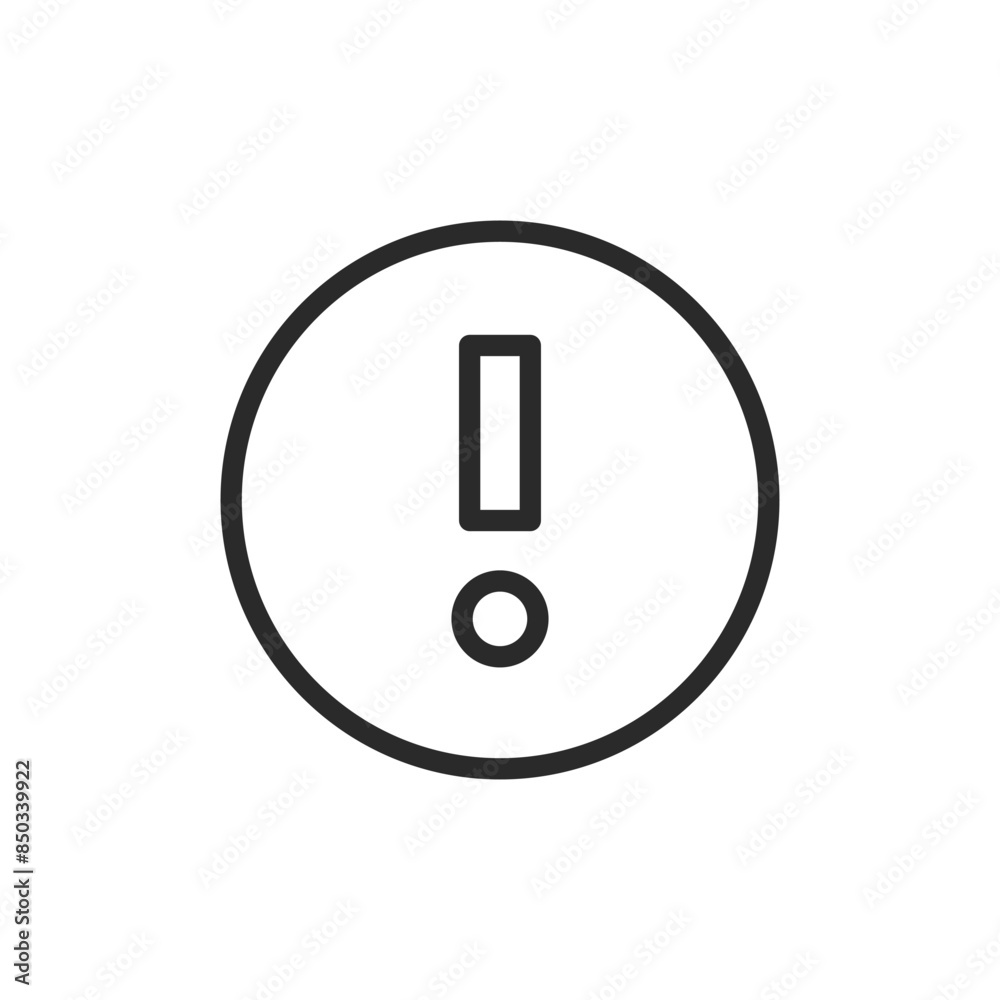 Warning in a circle, linear style icon. general caution or alert in a circular frame. Editable stroke width. Warning in a circle, linear style icon. general caution or alert in a circular frame. Editable stroke width.
