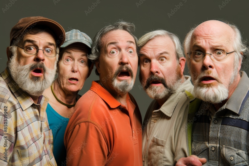 Group of senior people with different facial expressions. Isolated over grey background. Group of senior people with different facial expressions. Isolated over grey background.