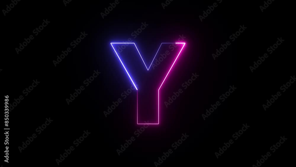 Animated neon letter Y. Two-color looping trendy glowing neon alphabet letter Y. Educational concept with neon letter