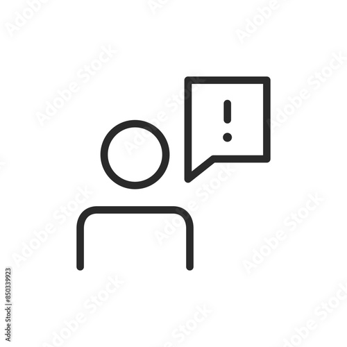 Person with alert, linear style icon. an individual receiving a warning or alert. Editable stroke width.
