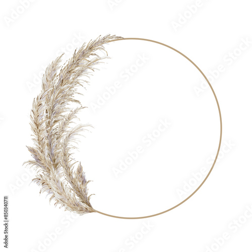 Boho dried pampas grass wreath, watercolor bohemian floral wreath