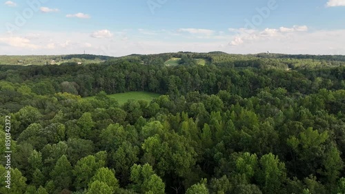 Aerial view of a big green country farm in the hills of Alpharetta, Polo Club and outdoor event destination, Georgia photo