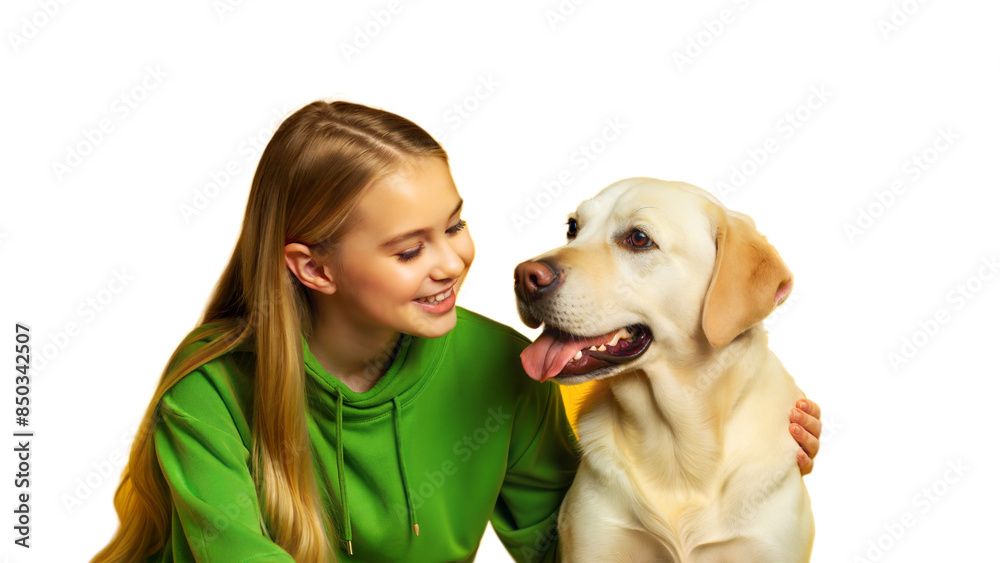 A charming portrait of a teenage girl with a Labrador, capturing their playful interactions and companionship. A charming portrait of a teenage girl with a Labrador, capturing their playful interactions and companionship.