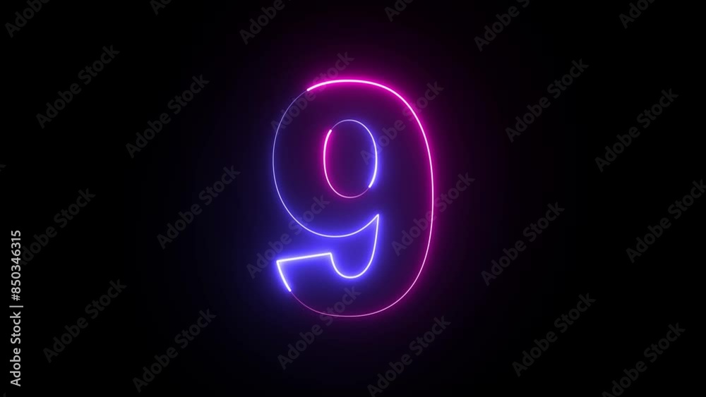 Animated neon number 9. Two-color looping trendy glowing neon numeric number nine. Educational mathematics concept with neon letter Animated neon number 9. Two-color looping trendy glowing neon numeric number nine. Educational mathematics concept with neon letter