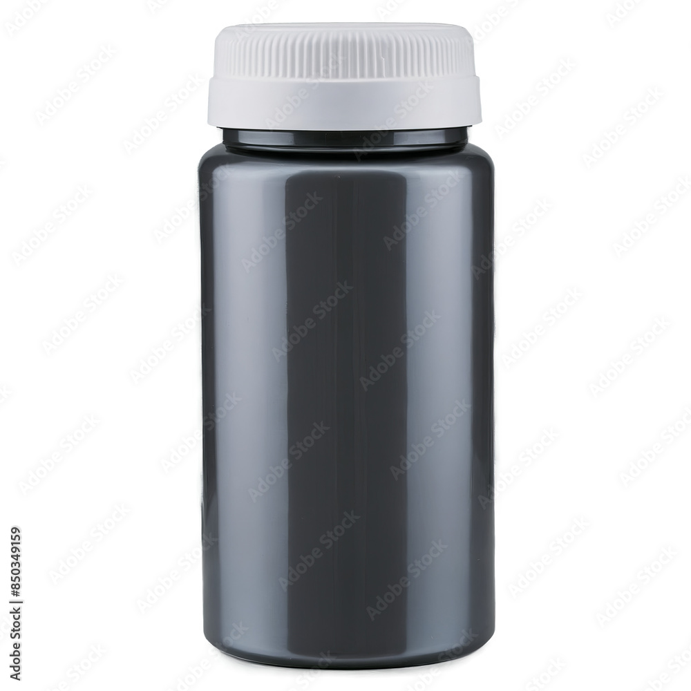 Single gray plastic bottle with a smooth surface and a white screw cap, displayed on a white background for png Single gray plastic bottle with a smooth surface and a white screw cap, displayed on a white background for png