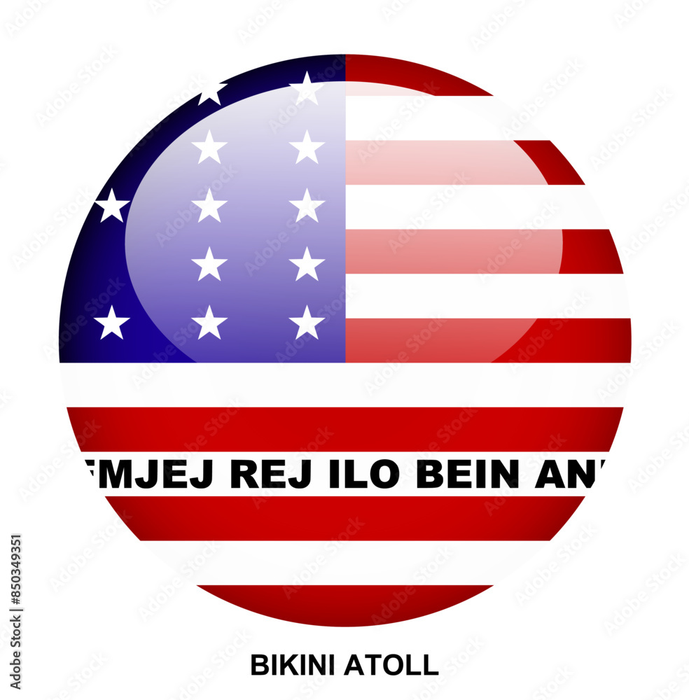BIKINI ATOLL flag button on white background BIKINI ATOLL flag button on white background