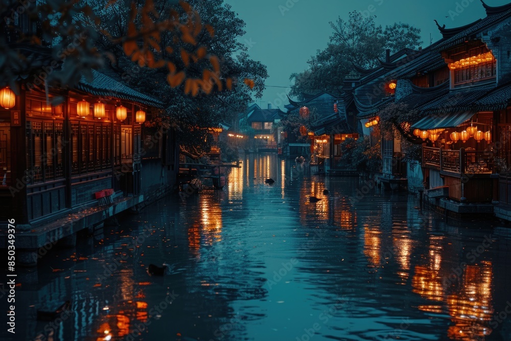 Fototapeta premium Ancient towns in China, at night