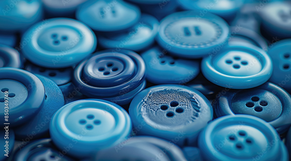 Many different blue buttons close-up. The background. Generative AI. Many different blue buttons close-up. The background. Generative AI.