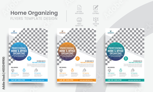 Results-driven organizing service flyer for home & office organizer business event marketing. Modern colourful simple flyer design layout. Vol - 18