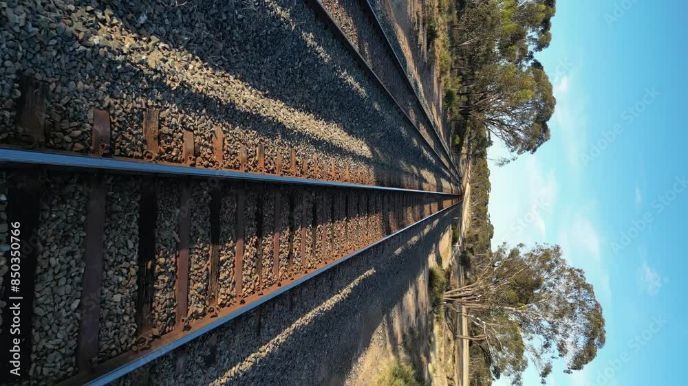 Slow Motion Vertical Shot Of Train Rails POV, Western Australia 