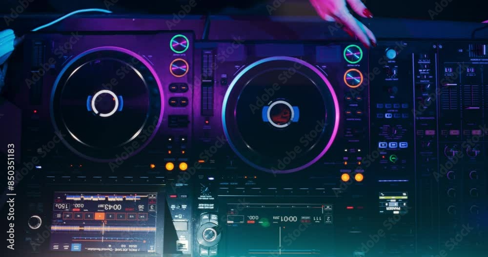 Top Down Footage of a Female DJ Performing an Electronic Dance Music
