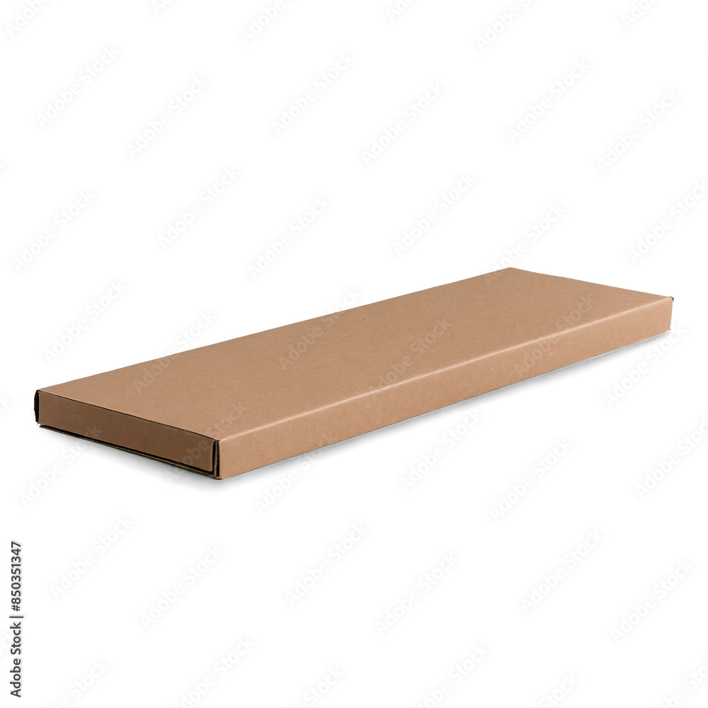 A flat, elongated cardboard box presented on a transparent white background suitable for png format A flat, elongated cardboard box presented on a transparent white background suitable for png format