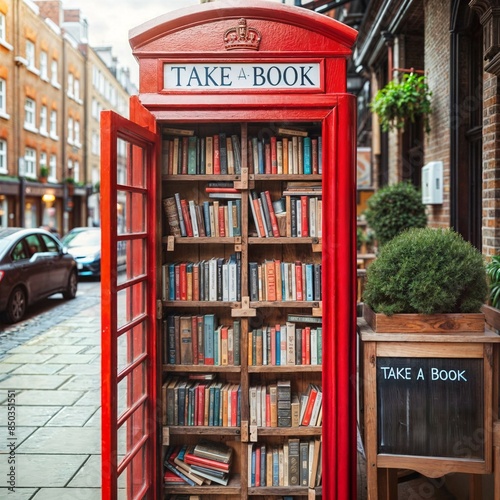 old red phone box converted into a library for book crossing