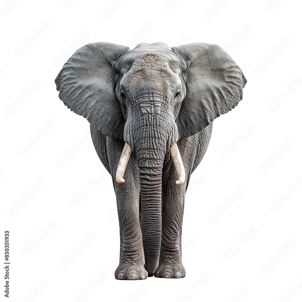 Obraz premium View from front of elephant isolated on white background, transparent background