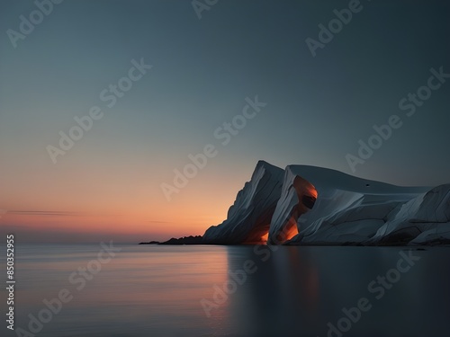 a large iceberg with a light shining on it's side,luminist polar landscape, beautifully lit landscape, iceberg,antartic night, icebergs, artistic 4 k photo