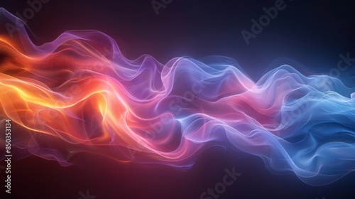 abstract blue background with layers of transparent material. Neon glow effect.