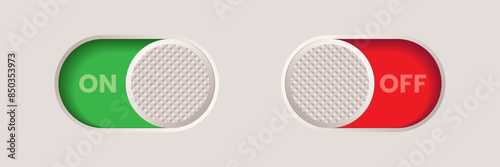 Plastic on/off switch button with a textured surface in two positions. Vector EPS10	
