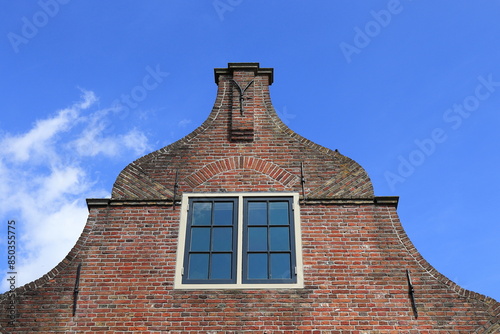 Monnickendam Kerkstraat Street Historic Brick House Gable Close Up, Netherlands photo