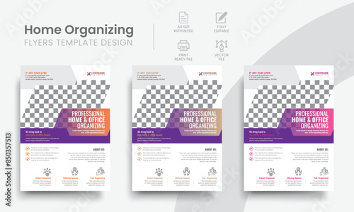 Results-driven organizing service flyer for home & office organizer business event marketing. Modern colourful simple flyer design layout. Vol - 25