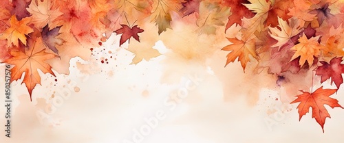 Banner with copy space for text. Autumn concept. Vintage canvas background with autumn leaves. Grunge background with autumn leaves. Vintage retro leafy background