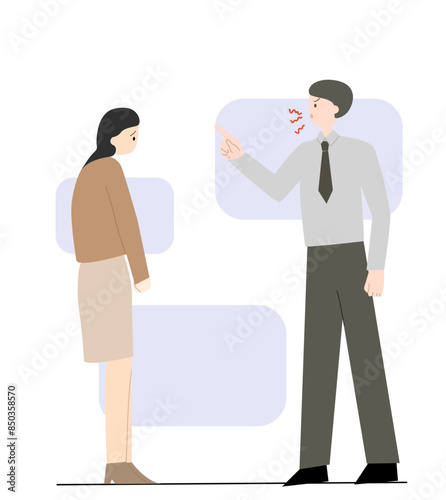 The boss scolds his subordinate for make mistakes in work vector flat art.