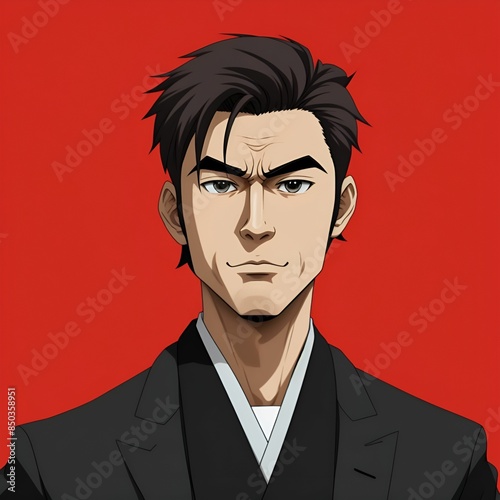 photo in Japanese animation style by depicting an elegant and dignified man with a cool look  © Yusrizal