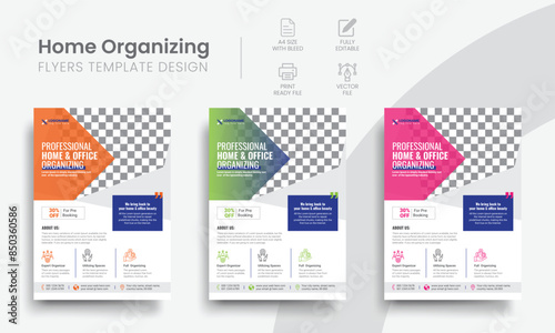 Results-driven organizing service flyer for home & office organizer business event marketing. Modern colourful simple flyer design layout. Vol - 29