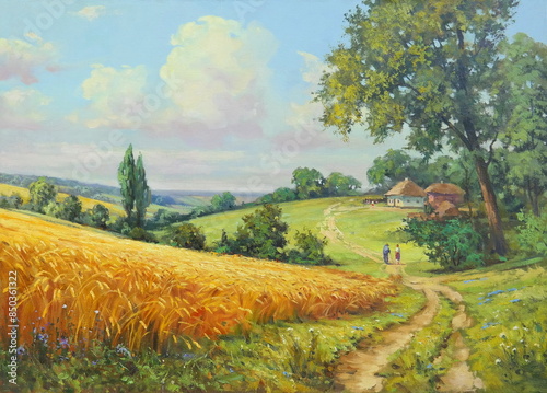 field of ripe wheat near the road