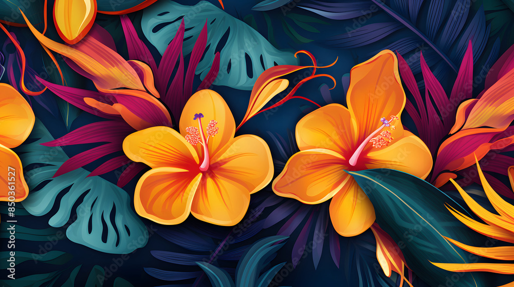 tropical leaf and flower tropical leaf and flower