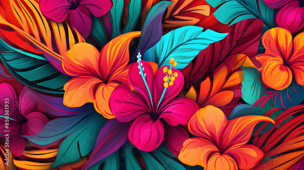 tropical leaf and flower