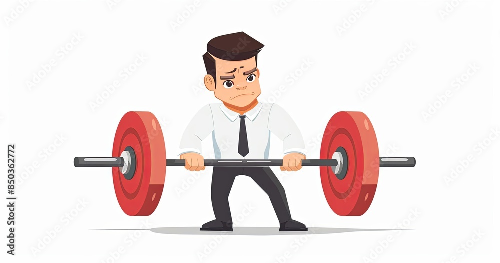 Cartoon Businessman Lifting Weights in Red and White Cartoon Businessman Lifting Weights in Red and White