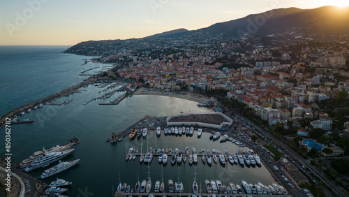 Photos Sanremo Italy coastal promenade and harbor with classical architecture, aerial