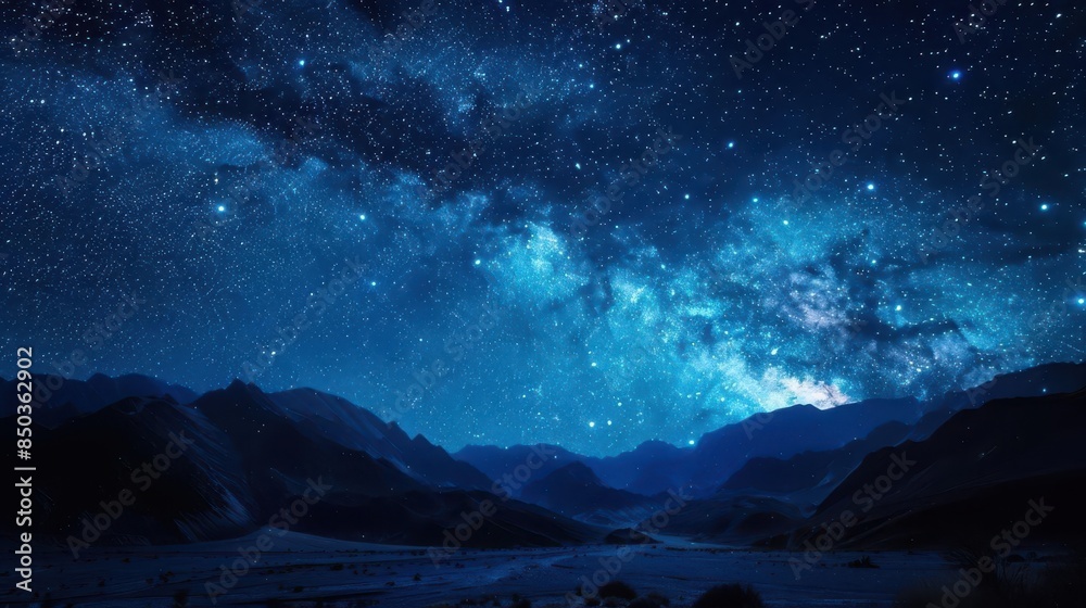 Starry night landscape with a clear Milky Way and silhouetted mountains Starry night landscape with a clear Milky Way and silhouetted mountains