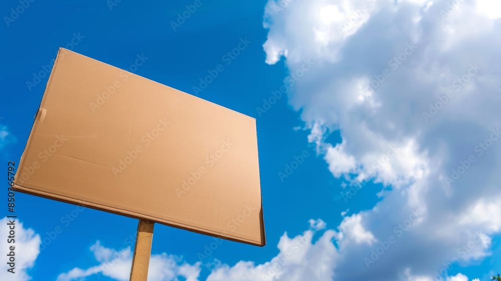 Blank Sign Against Blue Sky With Clouds